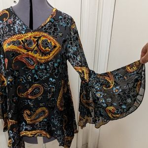 Nostalgia Bell Sleeve BLOUSE Jumper Retro Spring 70s Bell Top Silk Bell Sleeve